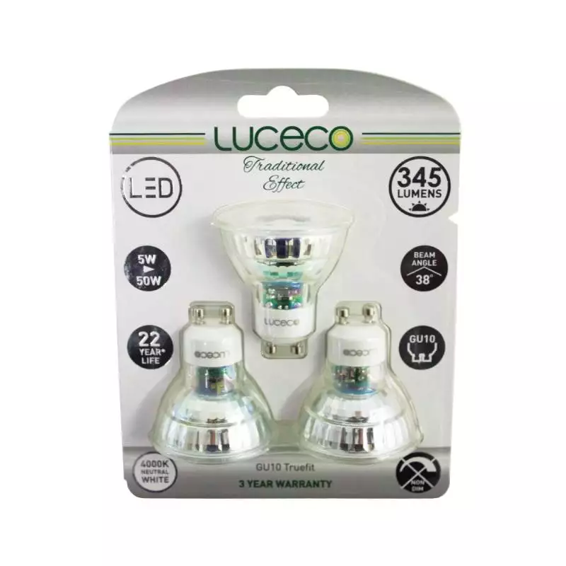 Luceco LGN5G37/3-LE 3PK GU10 Glass LED Lamp