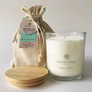 Charisma Wooden Top Soya Candle, Basil & Mint 250g