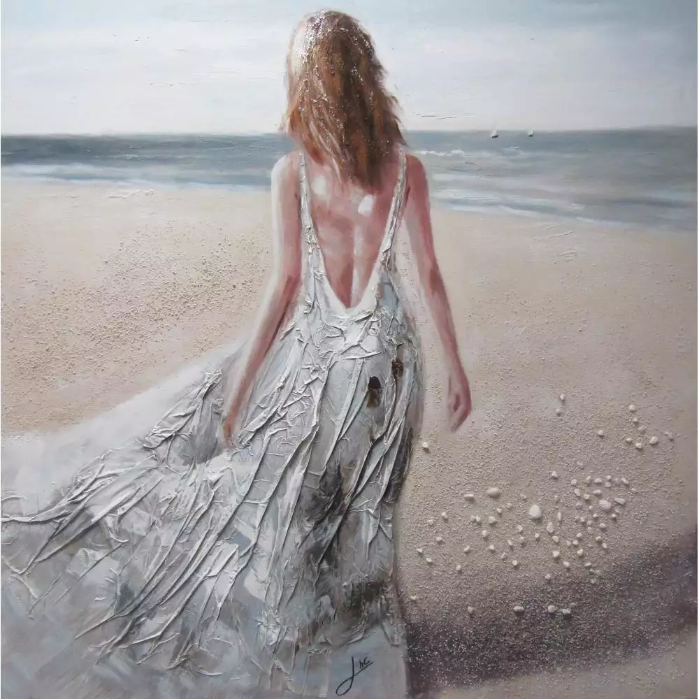 Lady At Beach Canvas