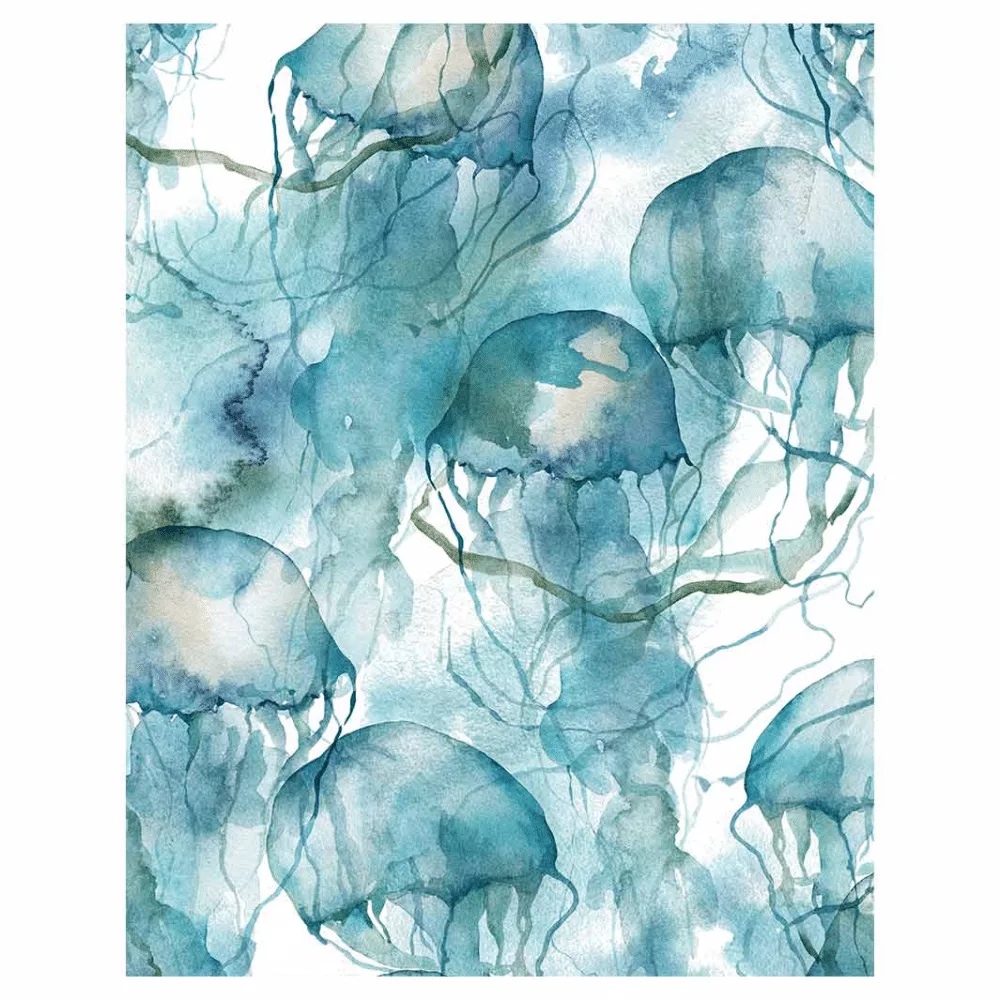 Blue Ocean Watercolour Jellyfish Fleece Blanket