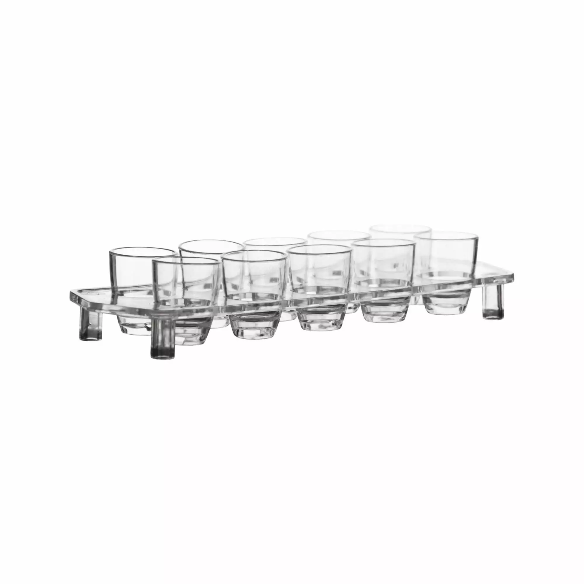 Bar Butler 10 Clear Plastic Shot Glasses On Tray, 25ML