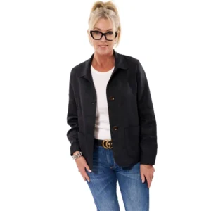 Soul Black Linen Jacket With Cuff And Collar